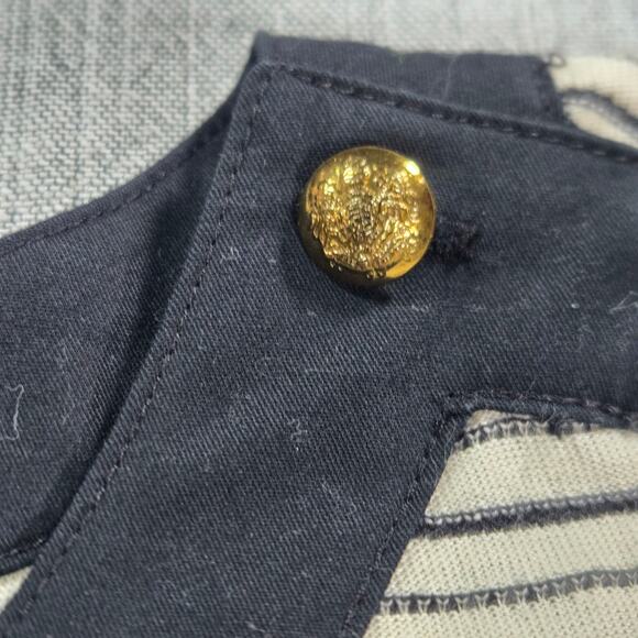 Lauren Ralph Lauren Wom LG Tee Black Striped Gold Buttons Classic Timeless Chic - Picture 7 of 11